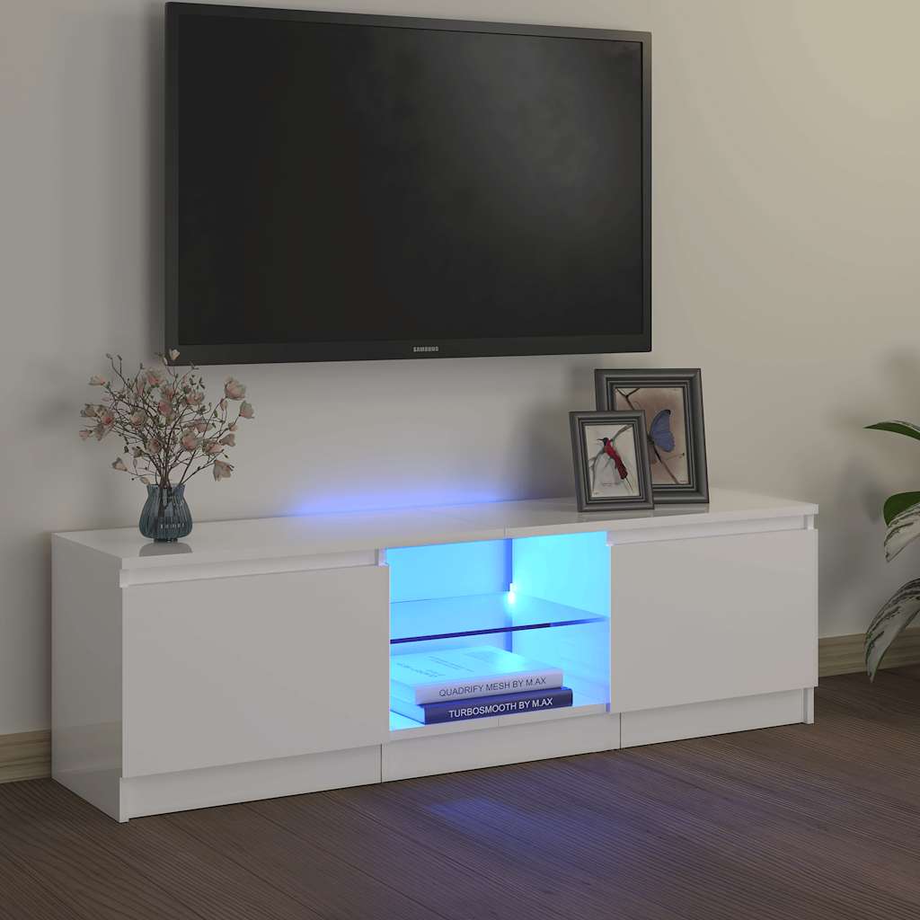 vidaXL TV-Schrank mit LED-Leuchten Hochglanz-Weiß 120x30x35,5 cm
