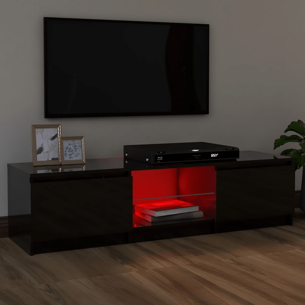 vidaXL TV Cabinet with LED Lights High Gloss Black 120x30x35.5 cm