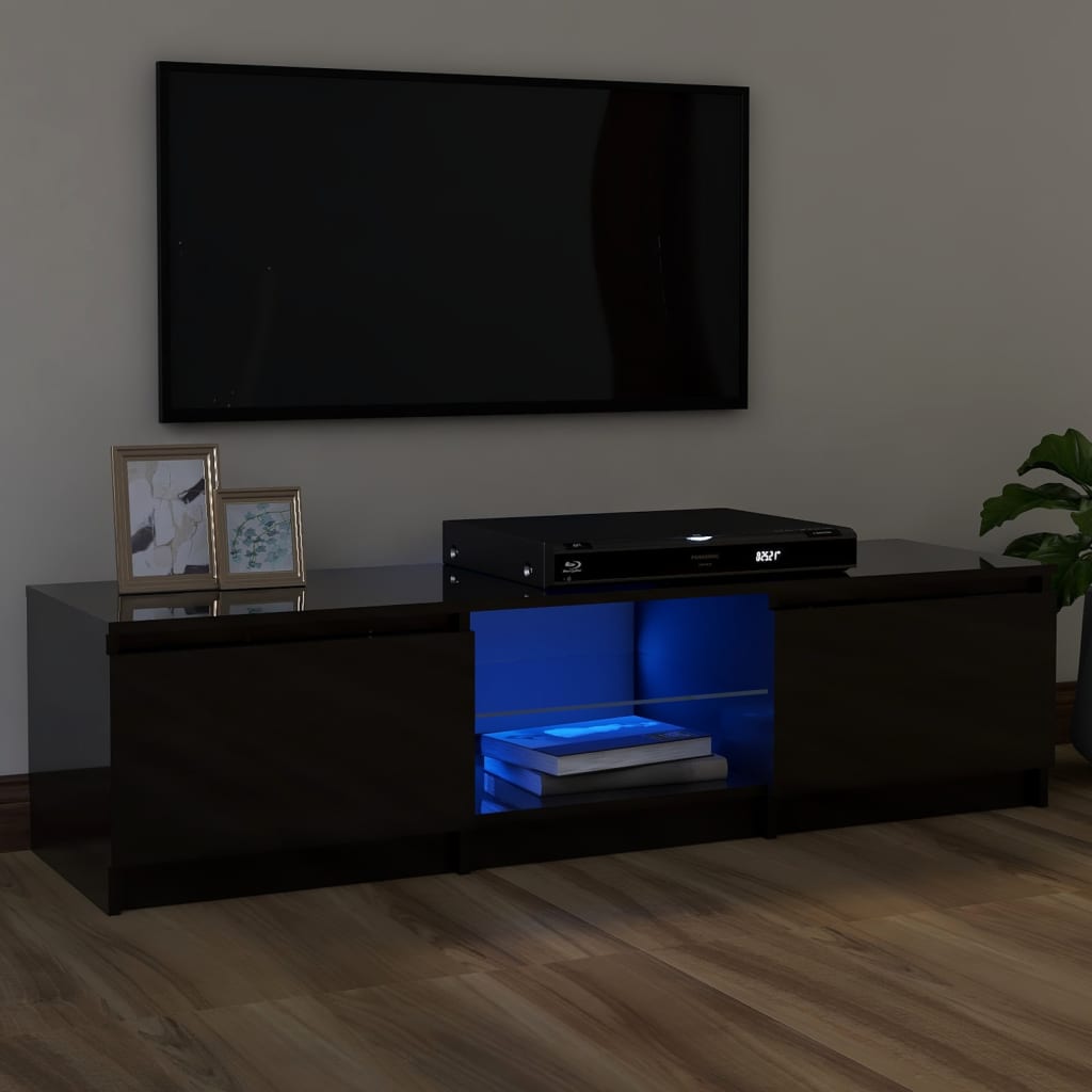 vidaXL Comodă TV cu lumini LED, negru extralucios, 120x30x35,5 cm 120x30x355 imagine noua