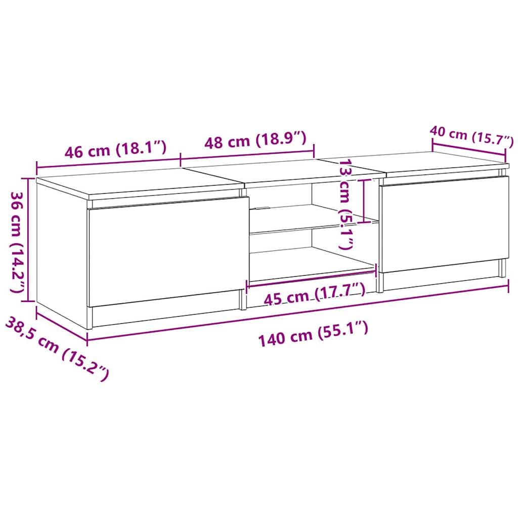 TV skříňka s LED osvětlením bílá 140 x 40 x 36 cm - obrázek 16