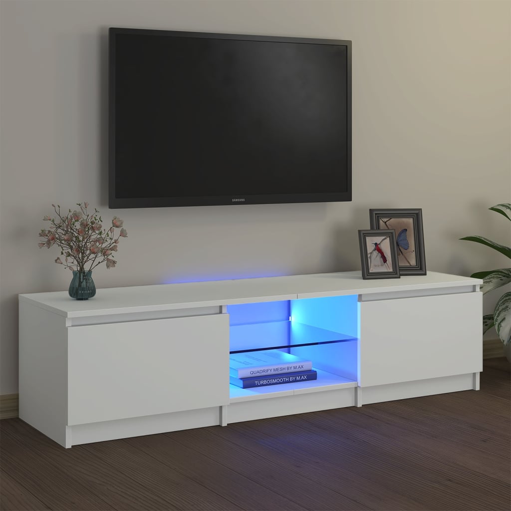 vidaXL Meuble TV avec lumières LED Blanc 140x40x35,5 cm