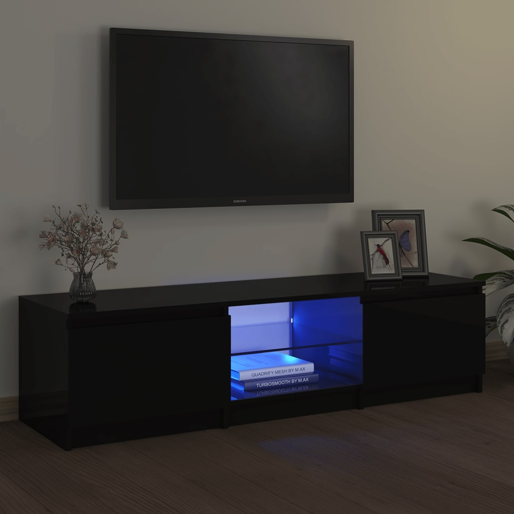 vidaXL Szafka pod TV z owietleniem LED, czarna, 140x40x35,5 cm
