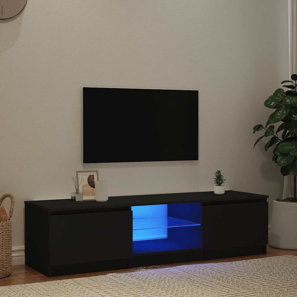 vidaXL Szafka pod TV z owietleniem LED, czarna, 140x40x36 cm