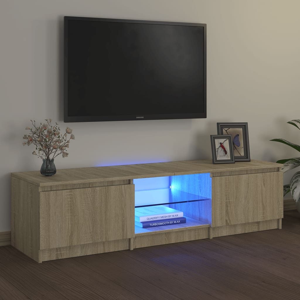 TV-taso LED-valoilla Sonoma-tammi 140x40x355 cm