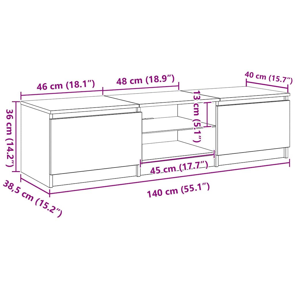 TV skříňka s LED osvětlením betonově šedá 140 x 40 x 36 cm - obrázek 16