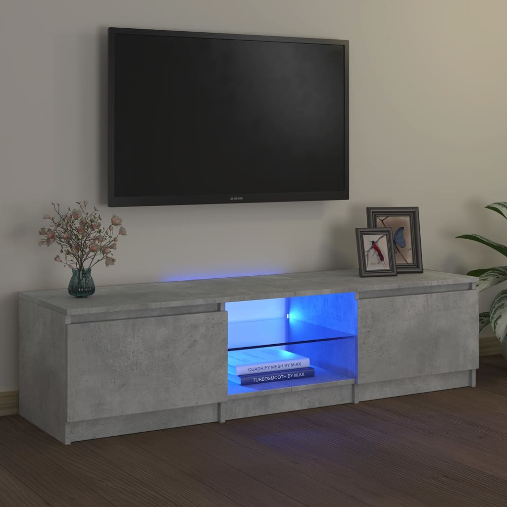 Meuble TV avec lumières LED Gris béton 140x40x35,5 cm | meublestv.fr 2