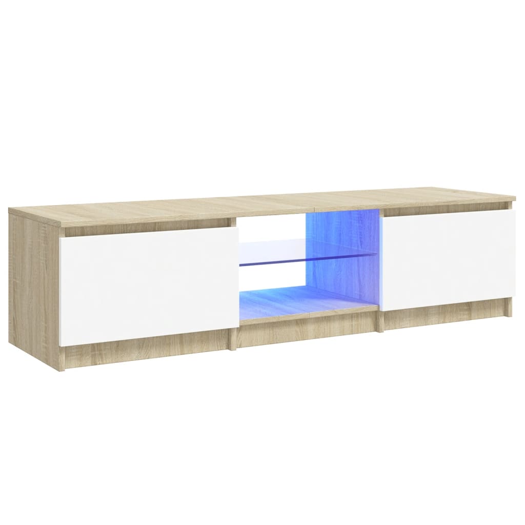 

vidaXL TV Cabinet with LED Lights White and Sonoma Oak 55.1"x15.7"x14"