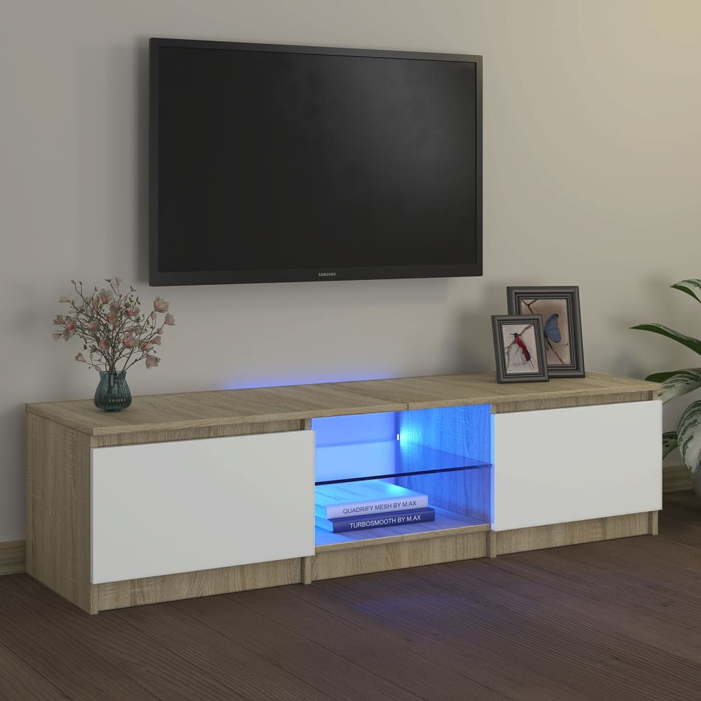 vidaXL Szafka pod TV z LED, biel i dąb sonoma, 140x40x35,5 cm