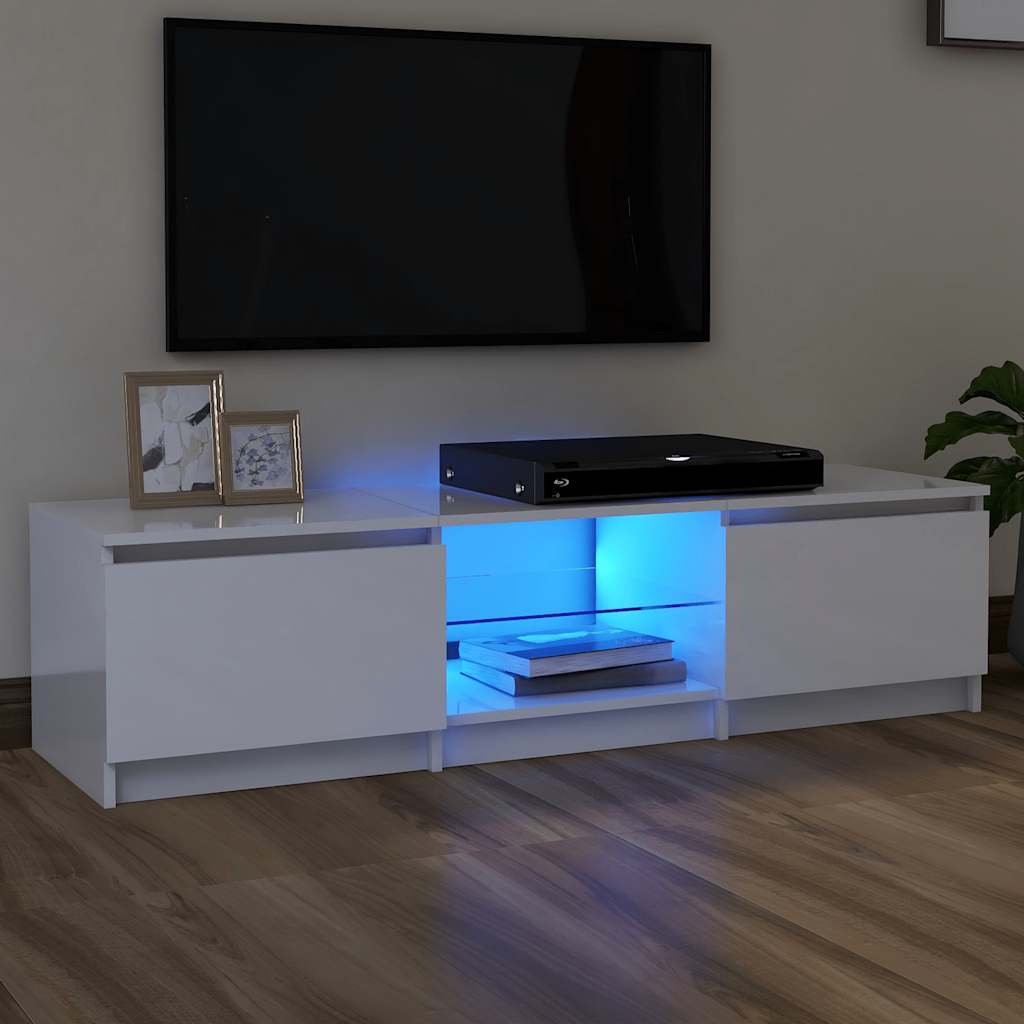 vidaXL Comodă TV cu lumini LED, alb extralucios, 140x40x36 cm