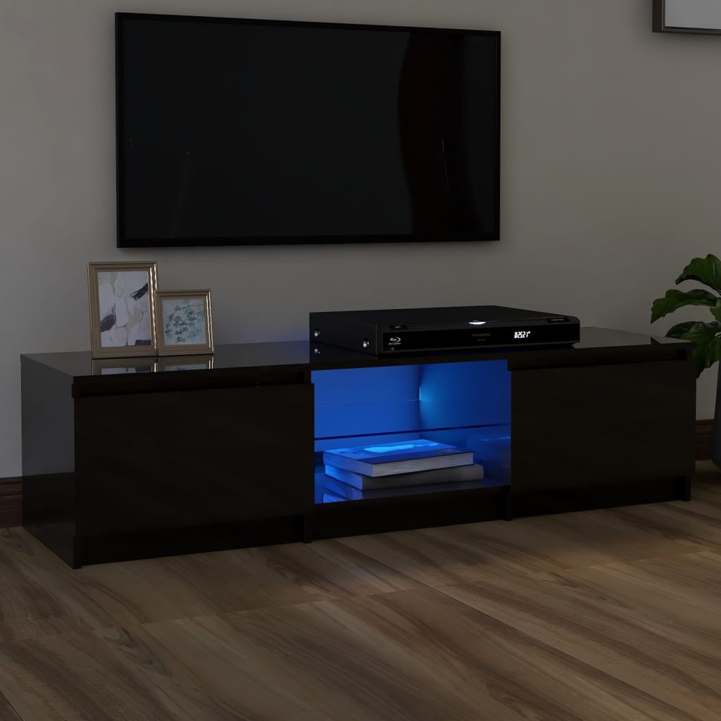 vidaXL Szafka pod TV z LED, wysoki połysk, czarna, 140x40x35,5 cm