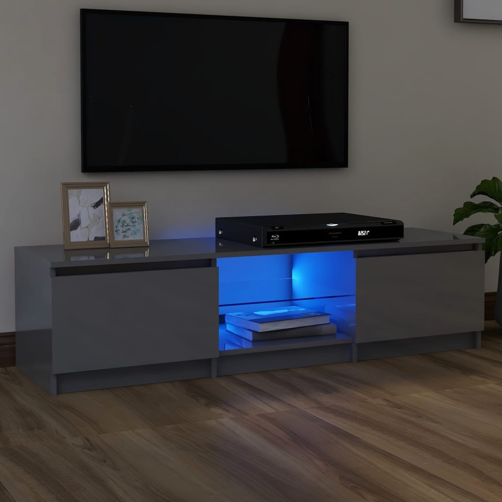 vidaXL Szafka pod TV z LED, wysoki połysk, szara, 140x40x35,5 cm