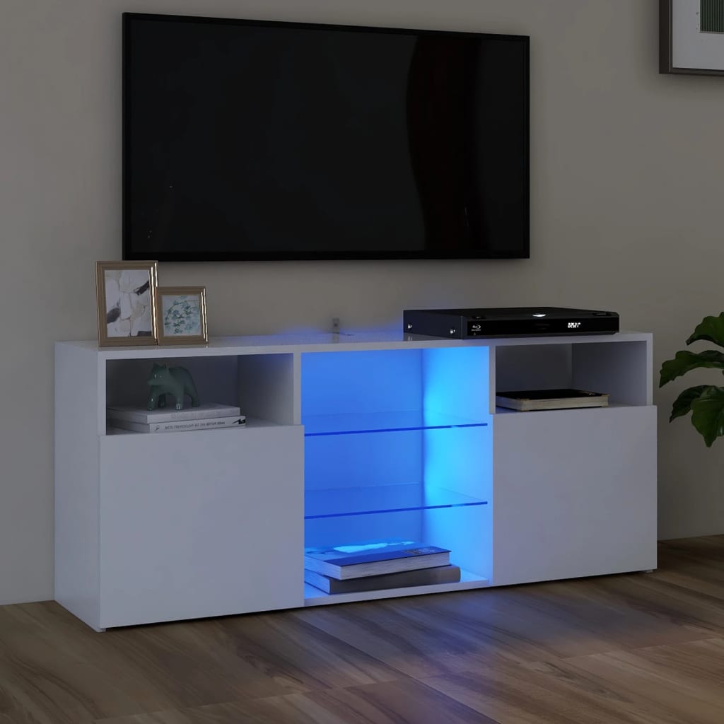 vidaXL Comodă TV cu lumini LED, alb extralucios, 120x30x50 cm