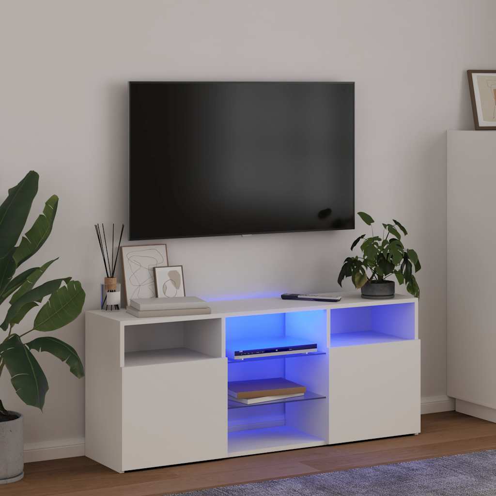 vidaXL Comodă TV cu lumini LED, alb, 120x30x50 cm