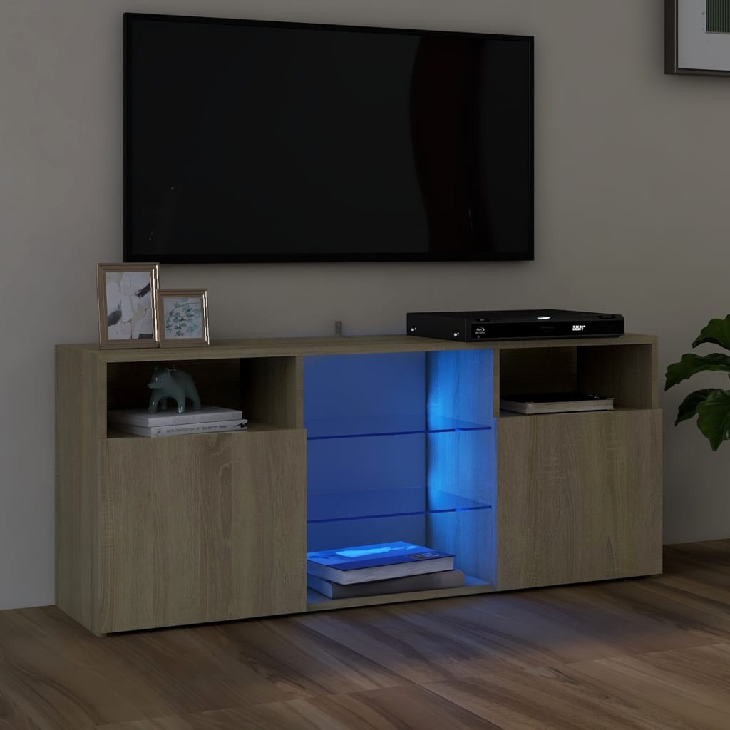 vidaXL Comodă TV cu lumini LED, stejar sonoma, 120x30x50 cm