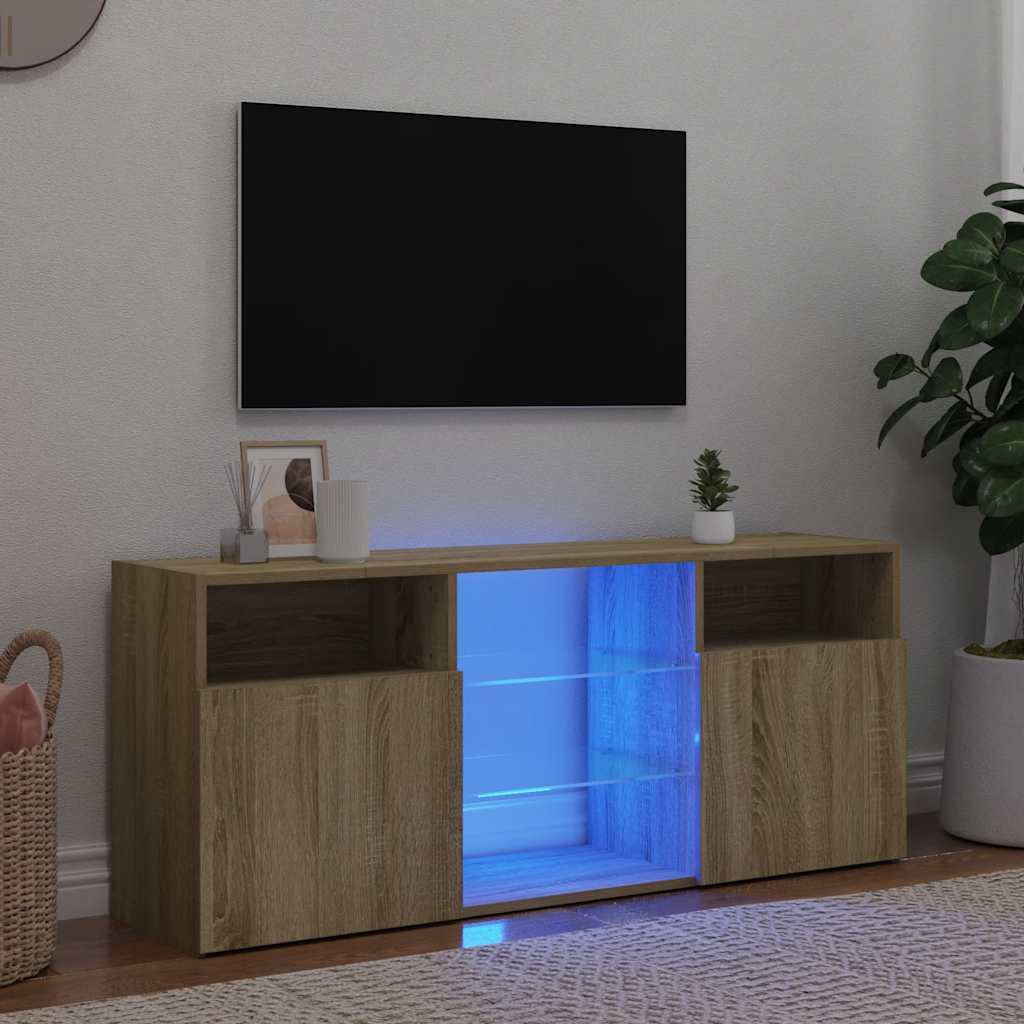 vidaXL Comodă TV cu lumini LED, stejar sonoma, 120x30x50 cm