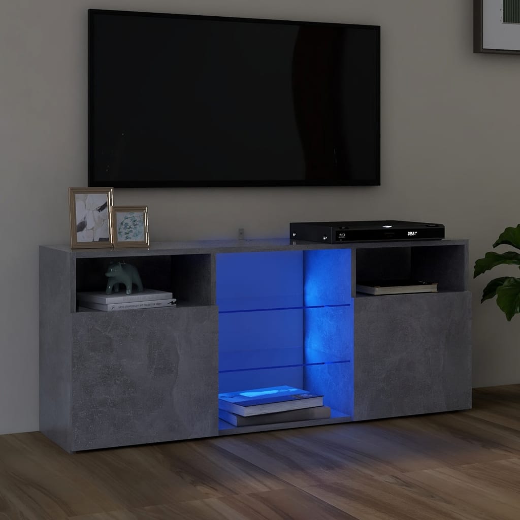 TV-Schrank mit LED-Leuchten Betongrau 120x30x50 cm | Stepinfit.de
