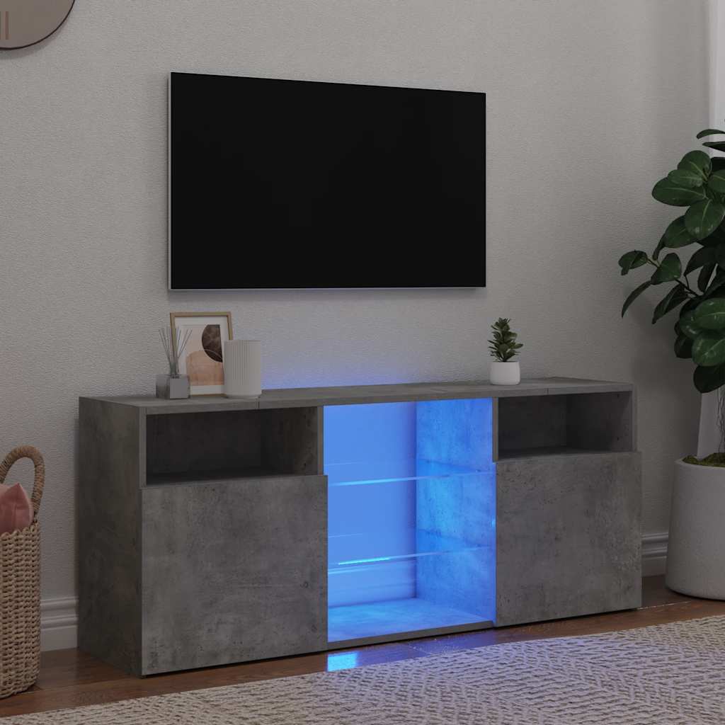 TV-benk med LED-lys betonggrå 120x30x50 cm