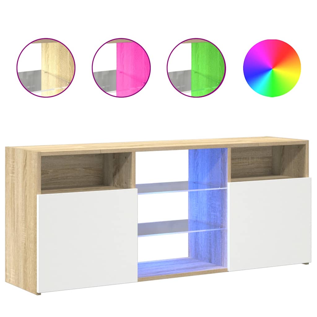 

vidaXL TV Cabinet with LED Lights White and Sonoma Oak 47.2"x11.8"x19.7"