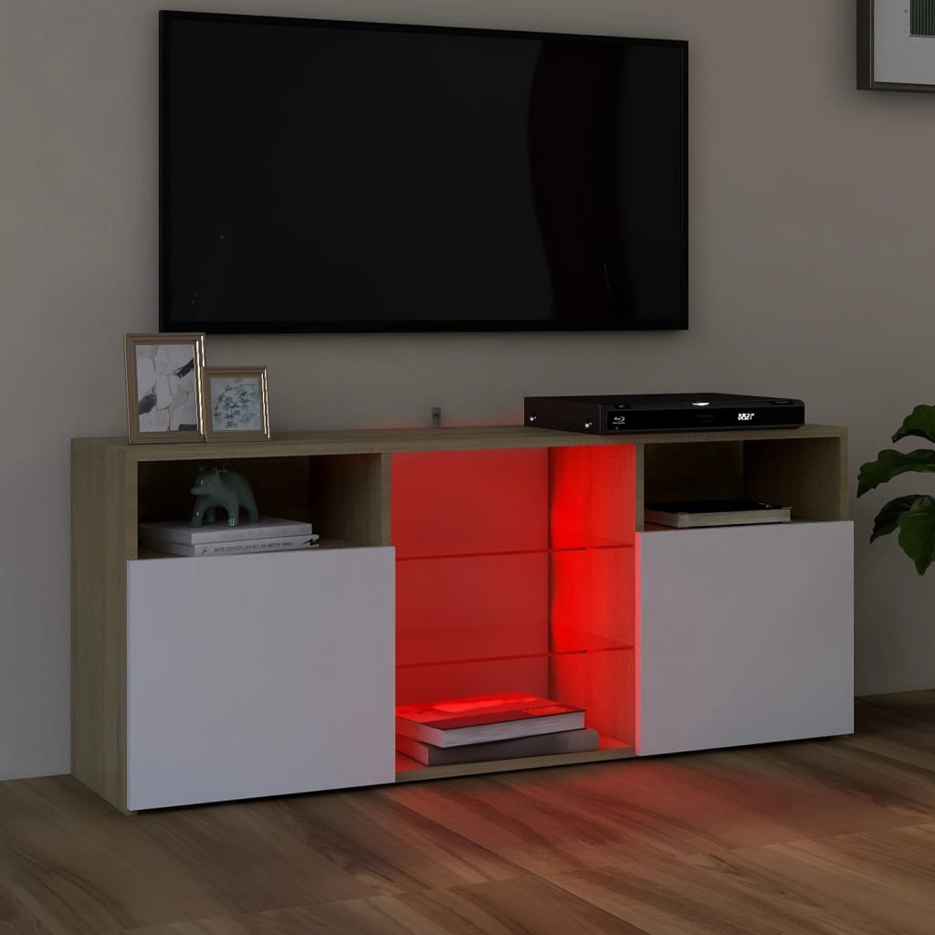 vidaXL Meuble TV avec lumières LED blanc et chêne sonoma 120x30x50 cm