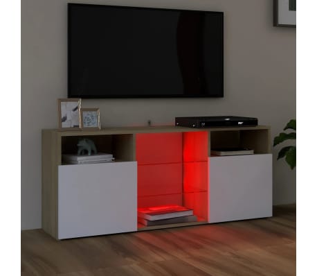 vidaXL TV skrinka s LED svetlami biela a dub sonoma 120x30x50 cm