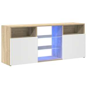 vidaXL TV spintelė su LED apšvietimu, balta ir ąžuolo, 120x30x50cm