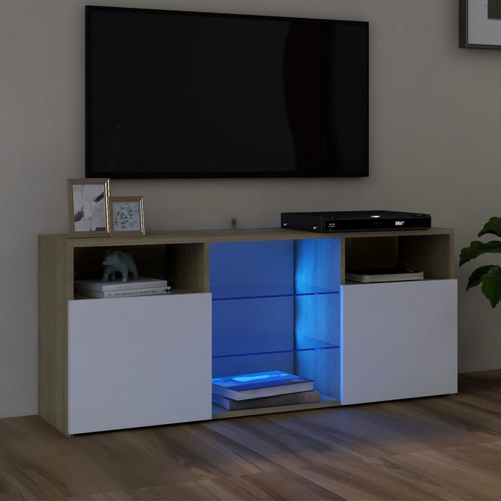 vidaXL Comodă TV cu lumini LED, alb și stejar sonoma, 120x30x50 cm