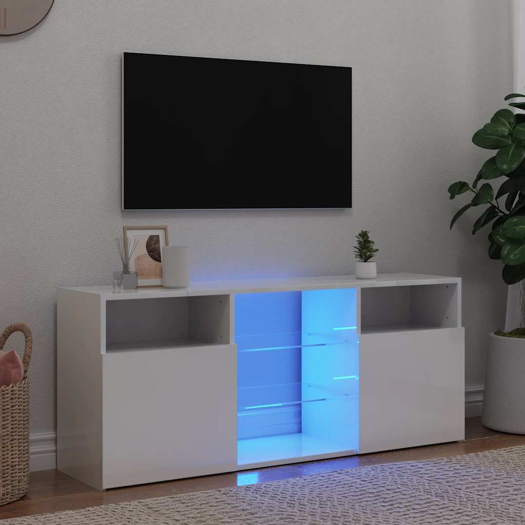 vidaXL Comodă TV cu lumini LED, alb extralucios, 120x30x50 cm