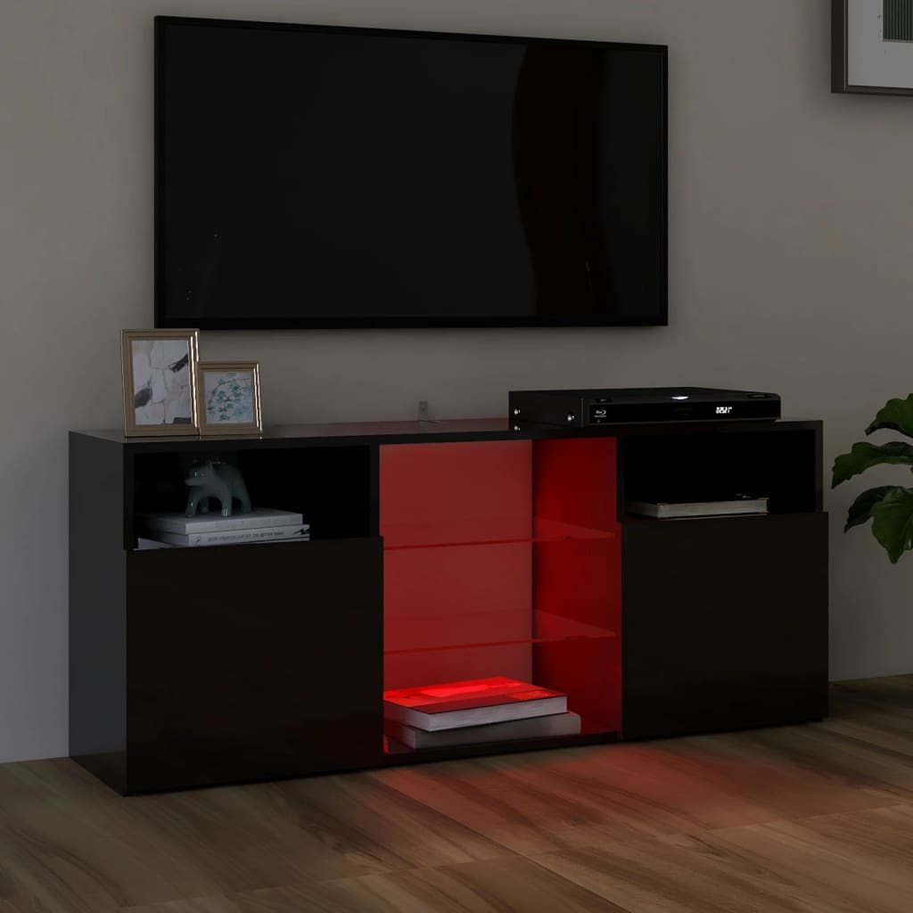 vidaXL Meuble TV avec lumières LED noir brillant 120x30x50 cm