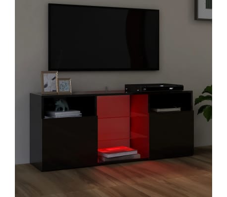 vidaXL TV Cabinet with LED Lights High Gloss Black 120x30x50 cm