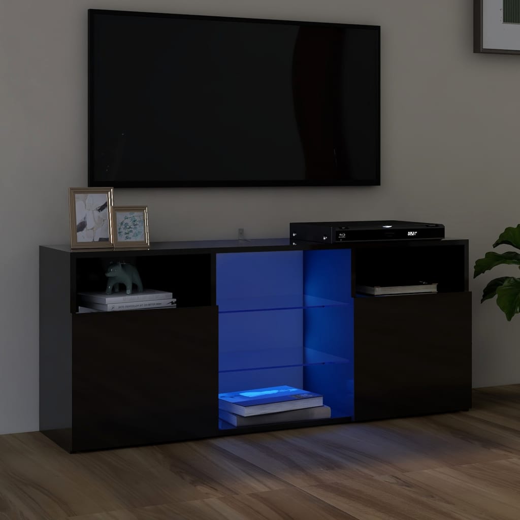 vidaXL Comodă TV cu lumini LED, negru extralucios, 120x30x50 cm