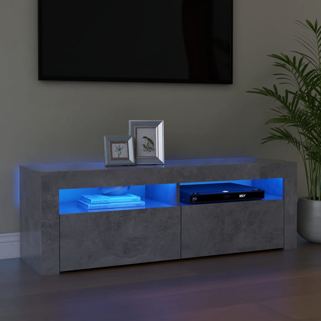 vidaXL Szafka pod TV z owietleniem LED, szaro betonu, 120x35x40 cm