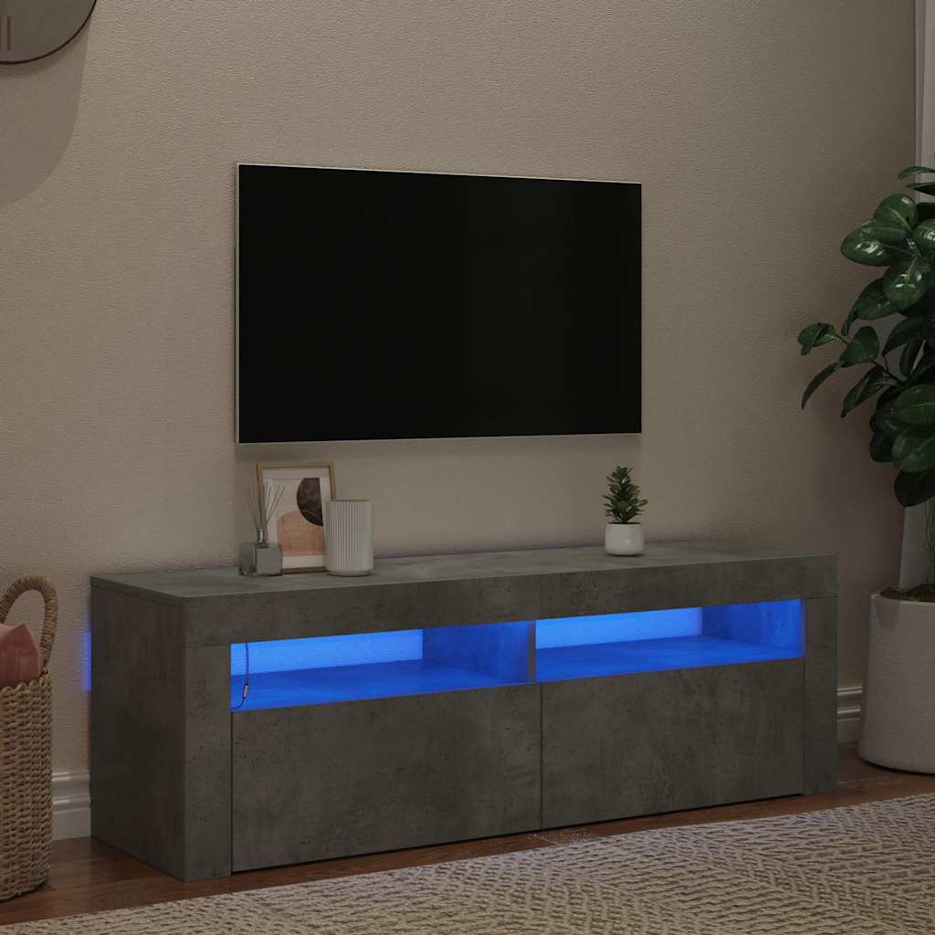 vidaXL Szafka pod TV z o�wietleniem LED, szaro�� betonu, 120x35x40 cm