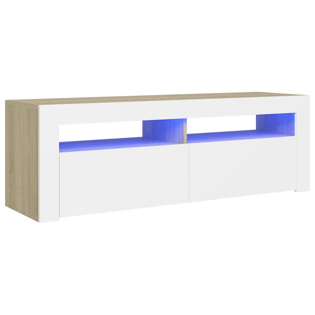 

vidaXL TV Cabinet with LED Lights White and Sonoma Oak 47.2"x13.8"x15.7"