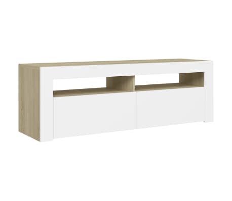 vidaXL TV spintelė su LED apšvietimu, balta ir ąžuolo, 120x35x40cm