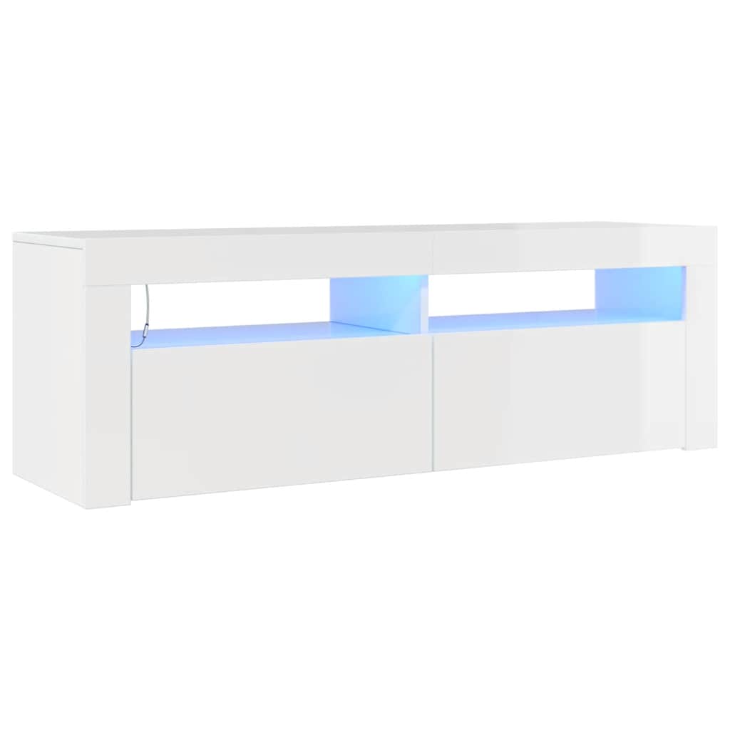 vidaXL TV skříňka s LED osvětlením bílá s vysokým leskem 120x35x40 cm