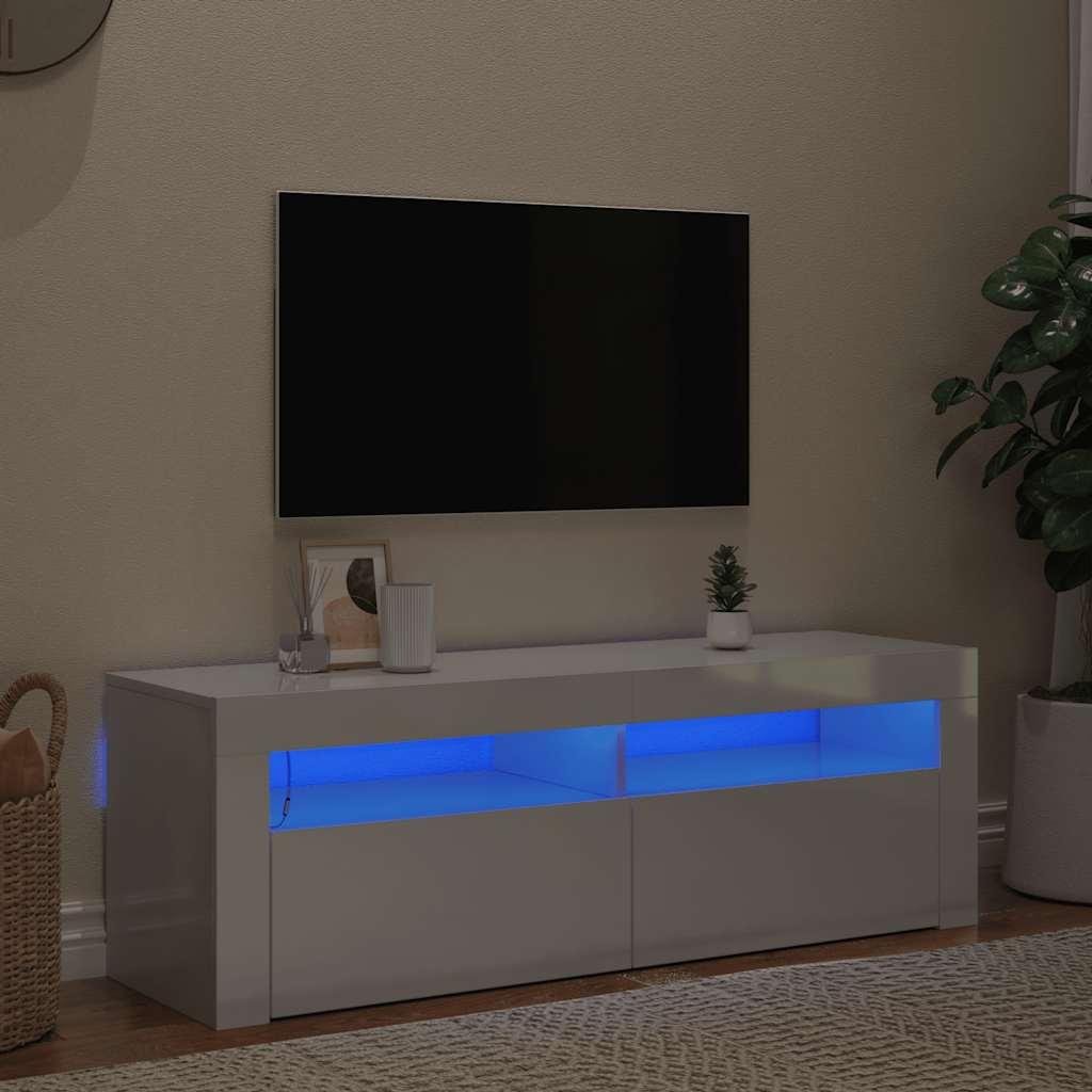 vidaXL Szafka TV z owietleniem LED, biaa, wysoki poysk, 120x35x40cm