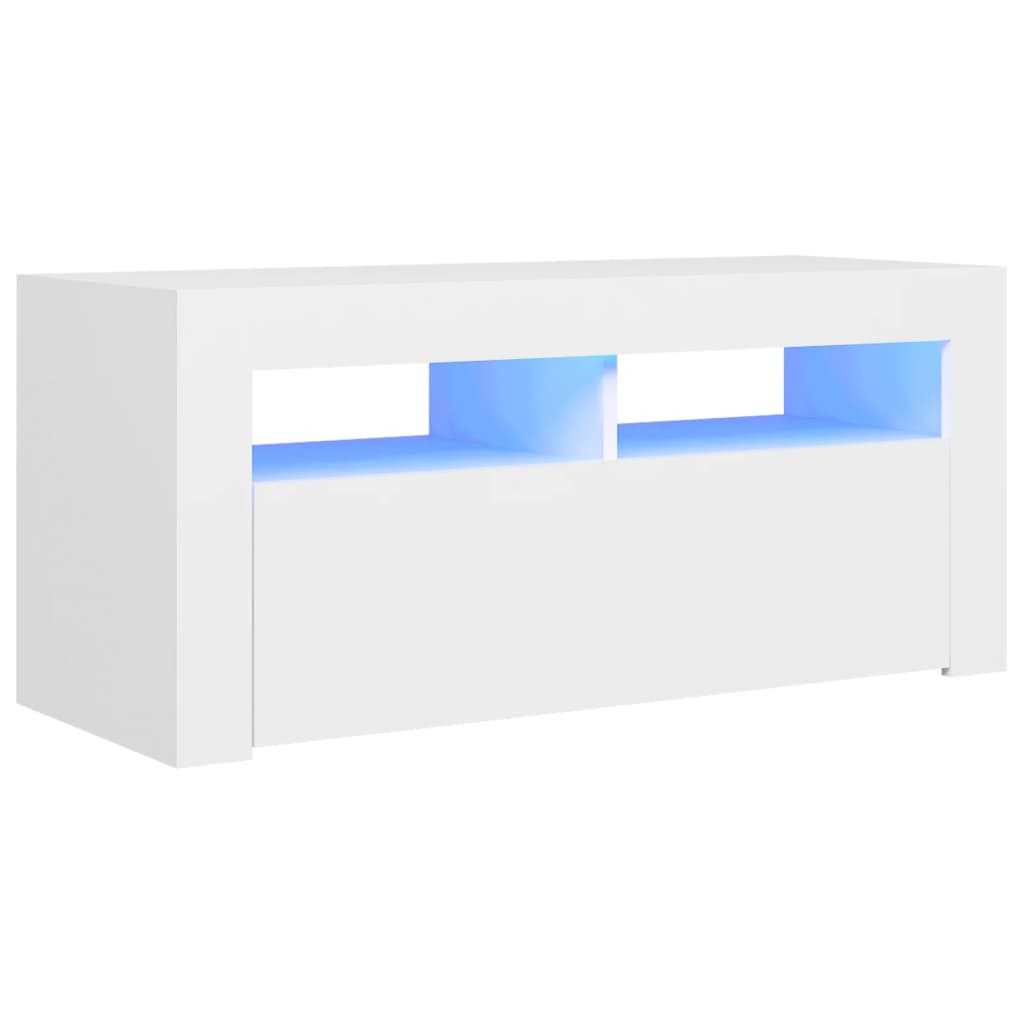 vidaXL TV skrinka s LED svetlami biela 90x35x40 cm