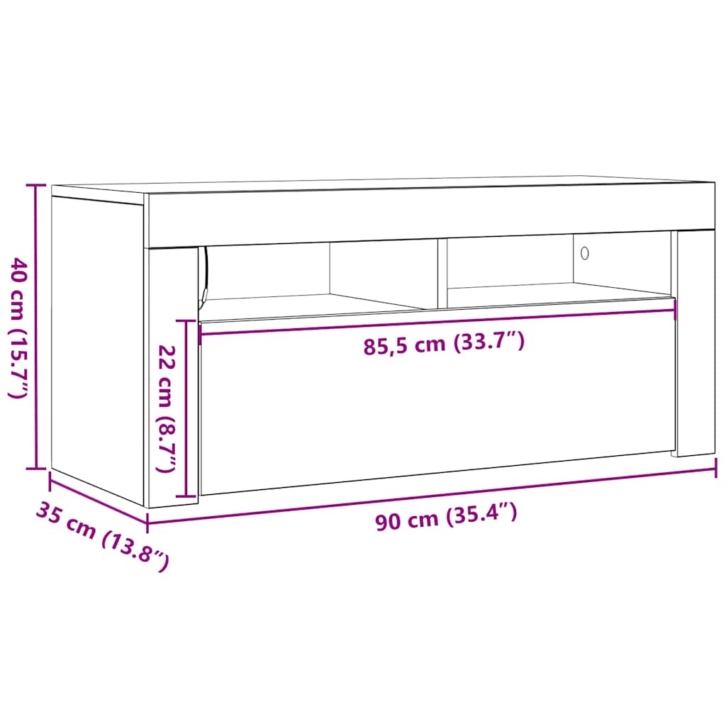 TV skříňka s LED osvětlením bílá 90 x 35 x 40 cm - obrázek 16