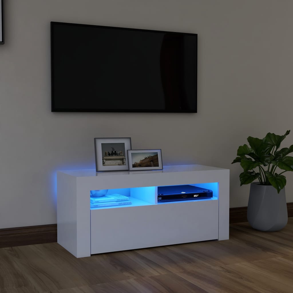 vidaXL Szafka pod TV z owietleniem LED, biaa, 90x35x40 cm