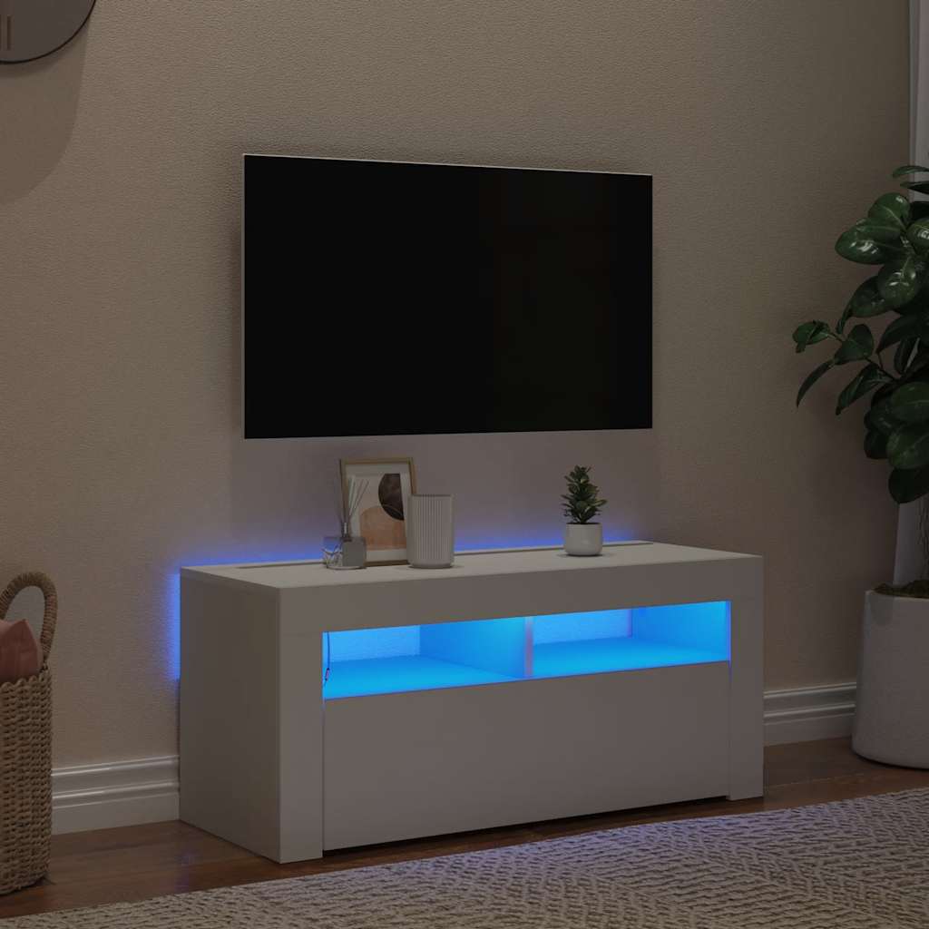 vidaXL Szafka pod TV z owietleniem LED, biaa, 90x35x40 cm