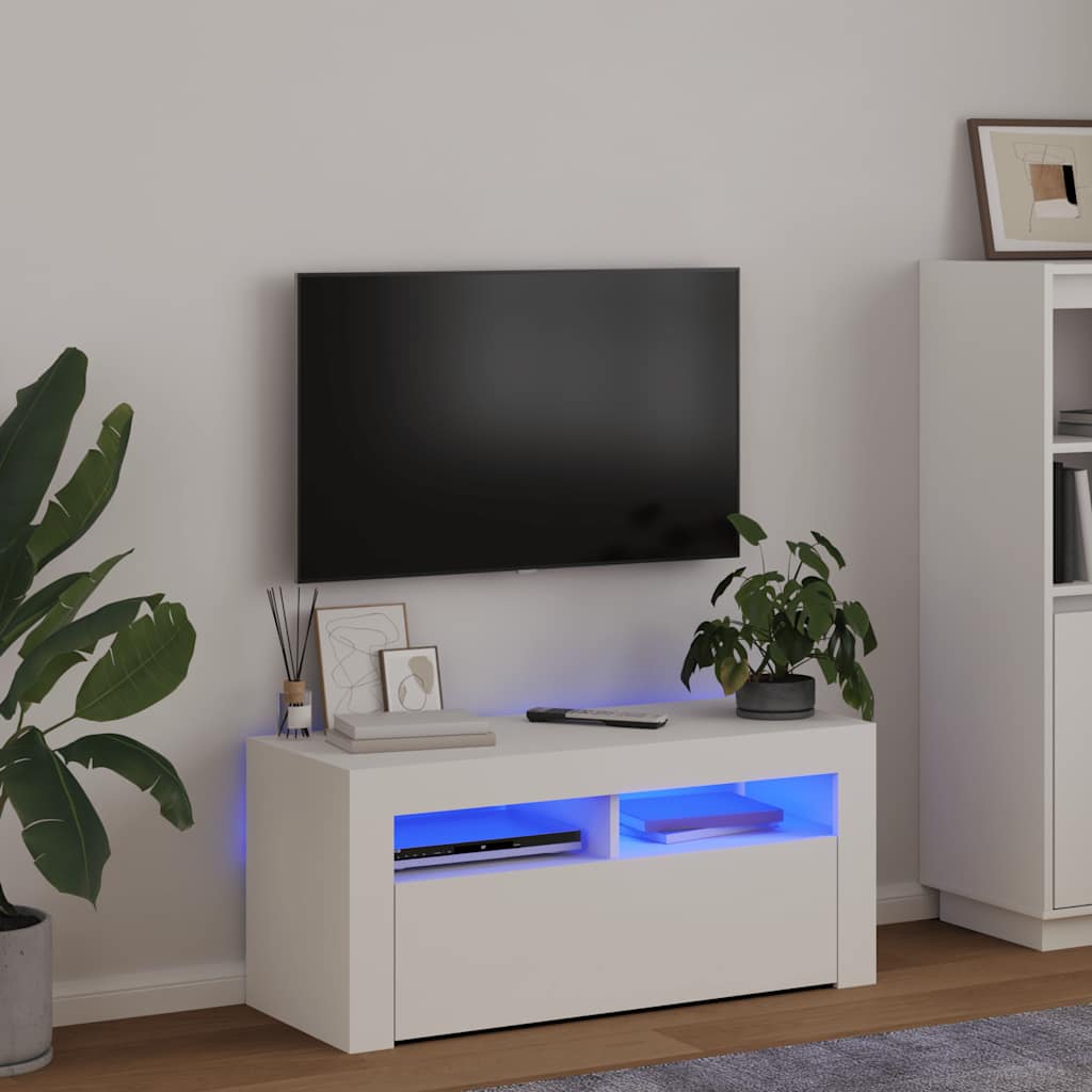 vidaXL Szafka pod TV z o�wietleniem LED, bia�a, 90x35x40 cm