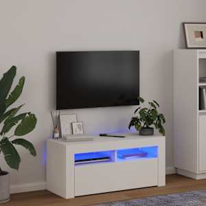 TV omarica z LED lučkami bela 90x35x40 cm