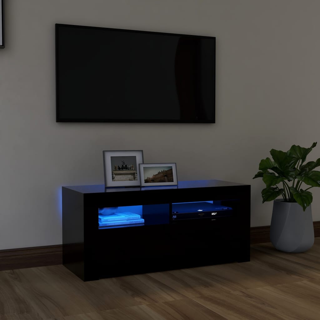 vidaXL Szafka pod TV z owietleniem LED, czarna, 90x35x40 cm
