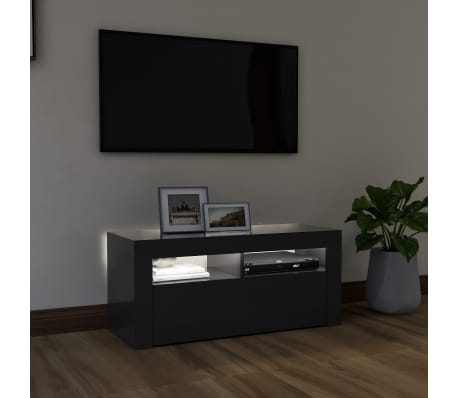 vidaXL TV Stand with LED Lights Gray 35.4"x13.8"x15.7"