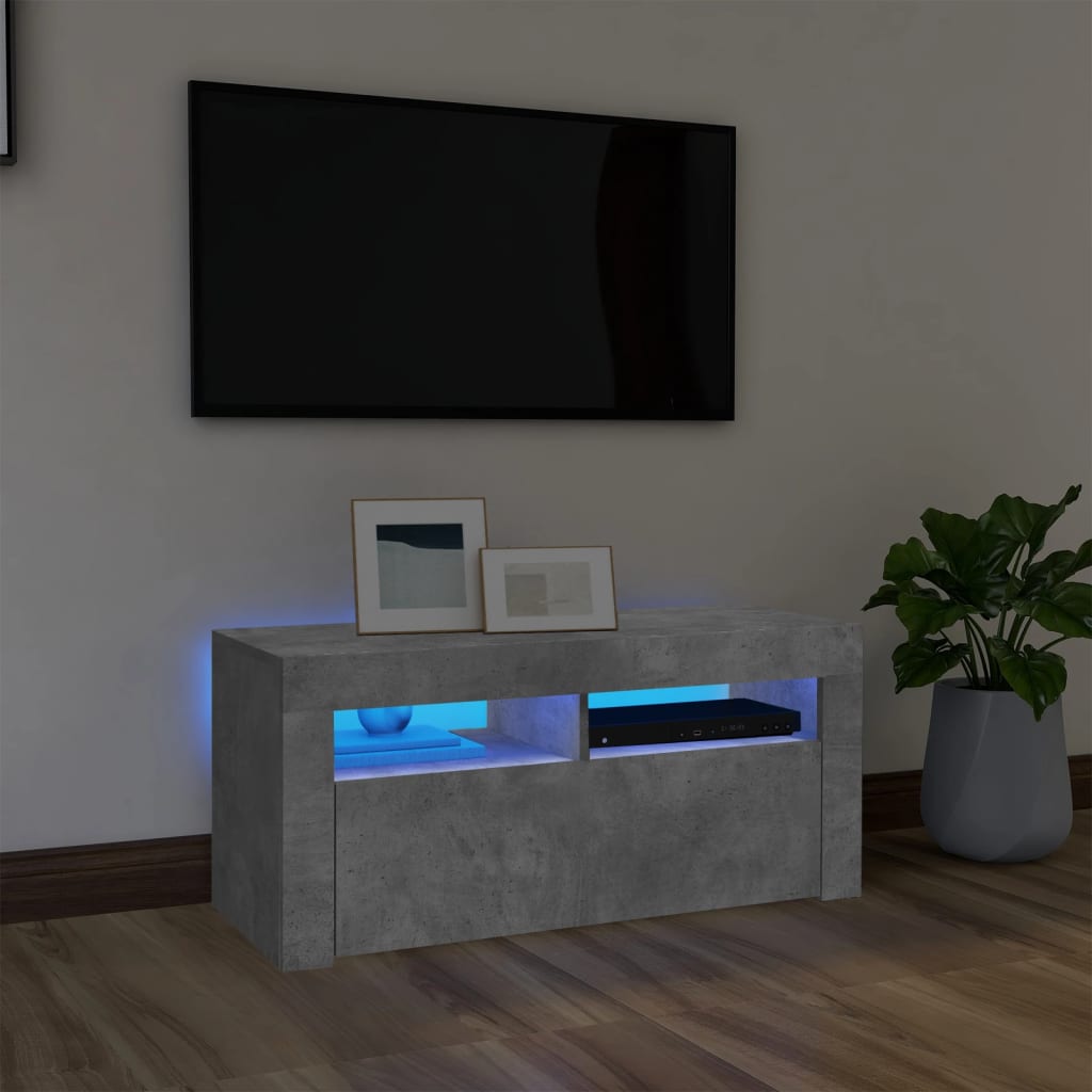 TV-Schrank mit LED-Leuchten Betongrau 90x35x40 cm | Stepinfit