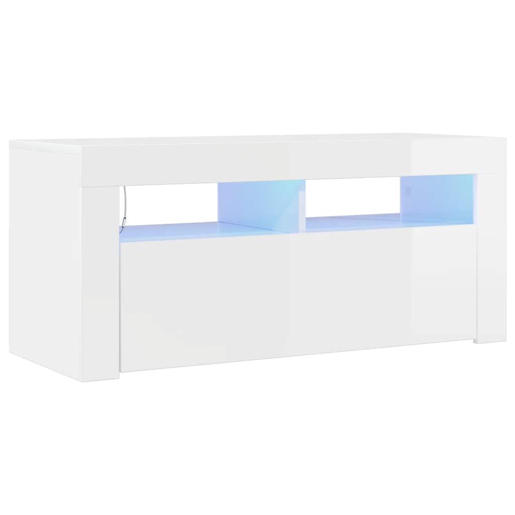 Thumbnail - vidaXL TV-Schrank mit LED-Leuchten Hochglanz-Weiß 90x35x40 cm