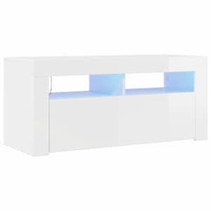 TV skříňka s LED osvětlením bílá s vysokým leskem 90x35x40 cm - obrázek 2