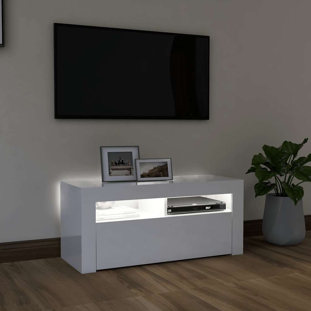 Thumbnail - vidaXL TV-Schrank mit LED-Leuchten Hochglanz-Weiß 90x35x40 cm