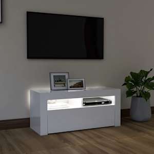 TV skříňka s LED osvětlením bílá s vysokým leskem 90x35x40 cm - obrázek 3