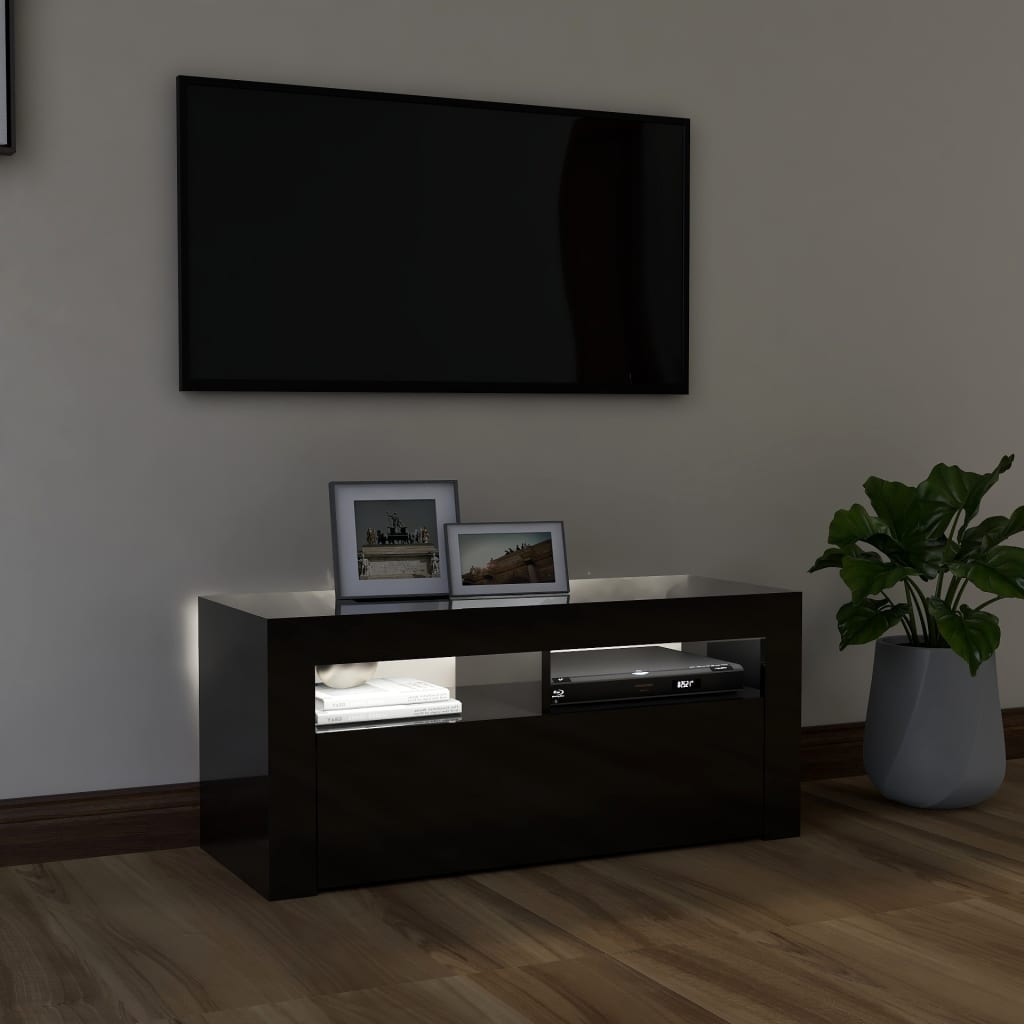 vidaXL TV ormarić s LED svjetlima visoki sjaj crni 90 x 35 x 40 cm